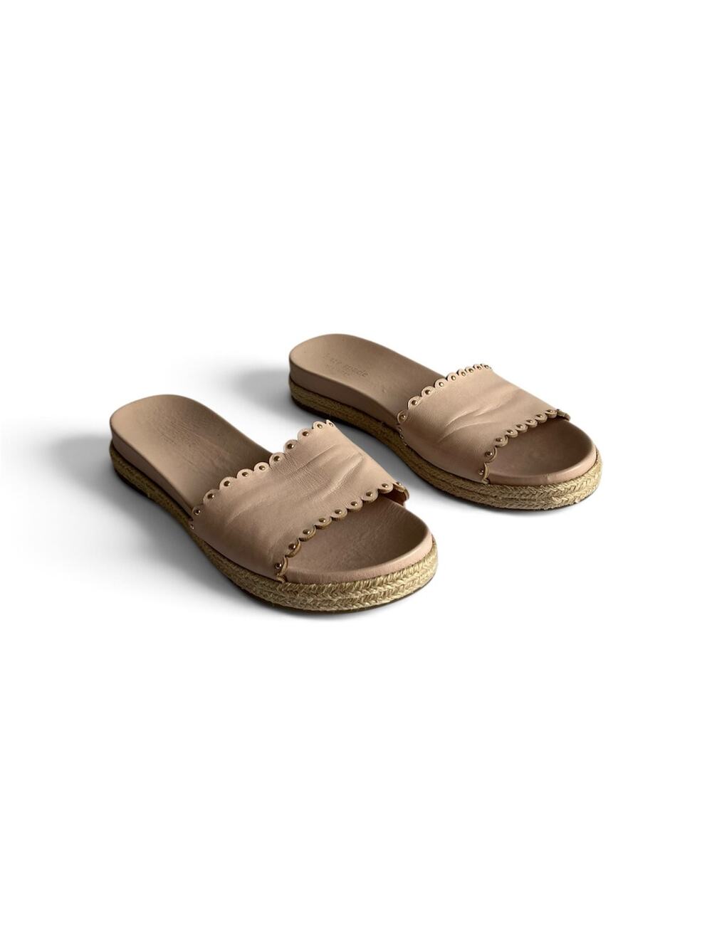 Kate Spade Zeena Leather Espadrilles Slides Size 8.5 Pink Gold Studded Slip Ons